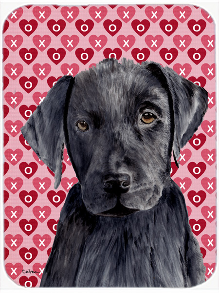 Labrador Black Hearts Love and Valentines Day Glass Cutting Board - Large