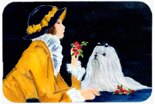 Lady with her Maltese Glass Cutting Board- Large