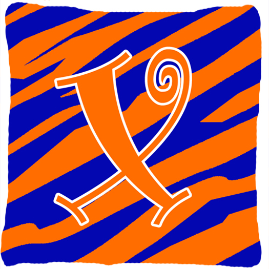 Monogram Initial X Tiger Stripe Blue and Orange Fabric Decorative Pillow