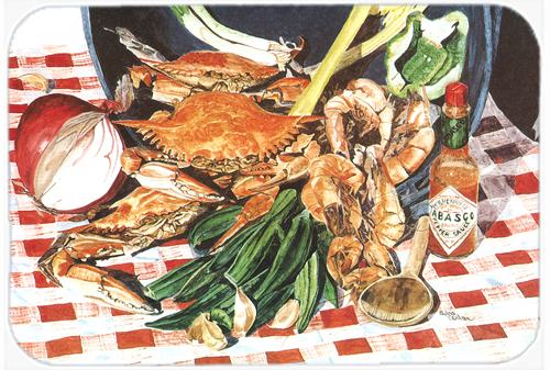 Picture of Carolines Treasures 8537LCB 15 x 12 in. Crab Boil Glass Cutting Board- Large