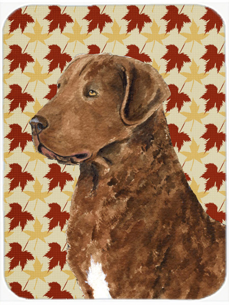 Chesapeake Bay Retriever Fall Leaves Portrait Glass Cutting Board- Large
