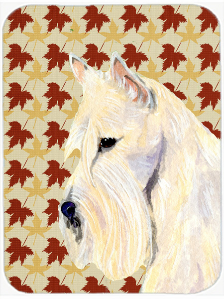 Picture of Carolines Treasures SS4326LCB 12 x 15 in. Scottish Terrier Wheaten Fall Leaves Portrait Glass Cutting Board- Large