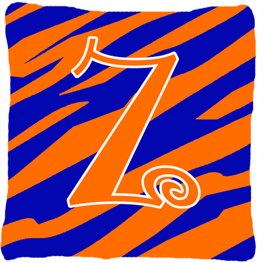 Monogram Initial Z Tiger Stripe Blue and Orange Fabric Decorative Pillow - 14 x 14 in.