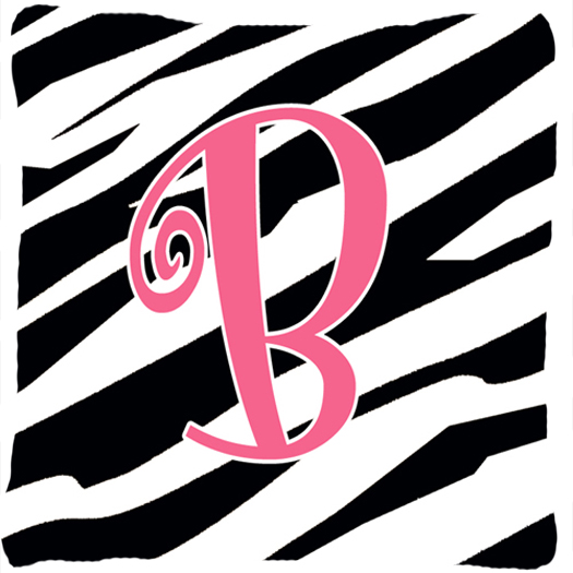 Monogram Initial B Zebra Stripe and Pink Fabric Decorative Pillow