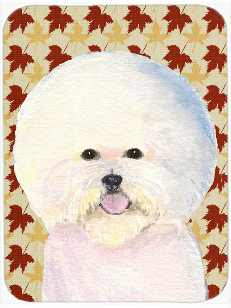 Bichon Frise Fall Leaves Portrait Glass Cutting Board- Large