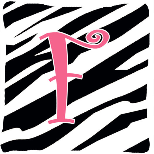 14 x 14 in. Monogram Initial F Zebra Stripe and Pink Fabric Decorative Pillow