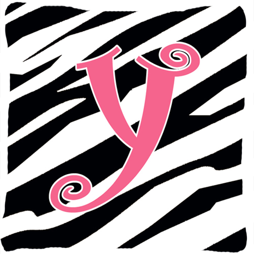 14 x 14 in. Monogram Initial Y Zebra Stripe and Pink Fabric Decorative Pillow
