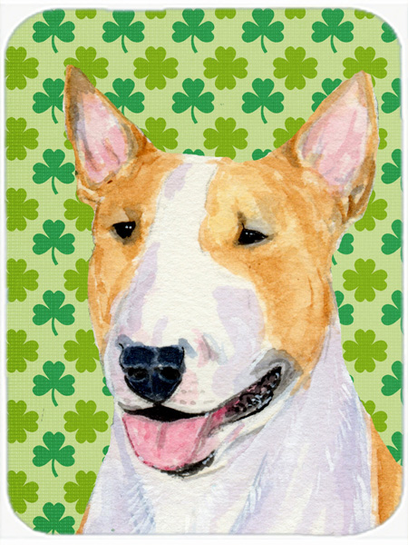Bull Terrier St. Patricks Day Shamrock Portrait Glass Cutting Board - Large