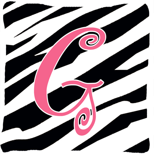 Monogram Initial G Zebra Stripe and Pink Fabric Decorative Pillow - 14 x 14 in.