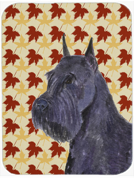 Schnauzer Giant Fall Leaves Portrait Glass Cutting Board - Large