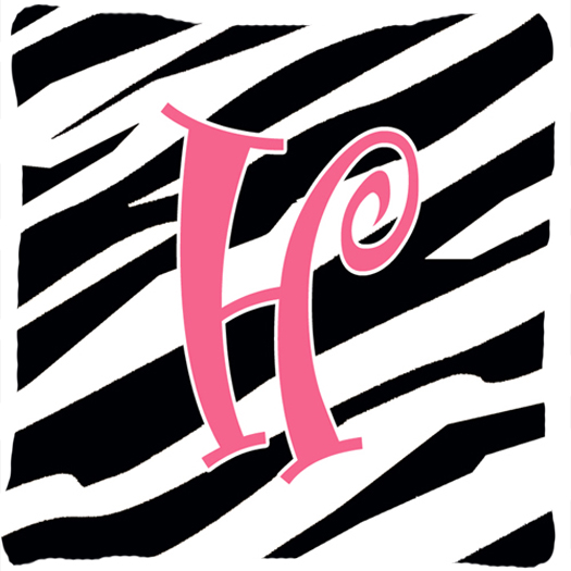 Monogram Initial H Zebra Stripe and Pink Fabric Decorative Pillow - 14 x 14 in.