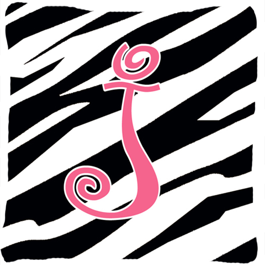 14 x 14 in. Monogram Initial J Zebra Stripe and Pink Fabric Decorative Pillow
