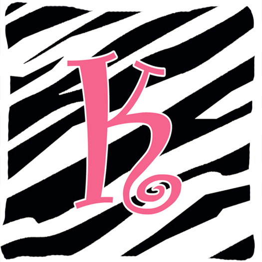 14 x 14 in. Monogram Initial K Zebra Stripe and Pink Fabric Decorative Pillow