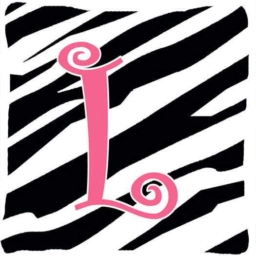 14 x 14 in. Monogram Initial L Zebra Stripe and Pink Fabric Decorative Pillow