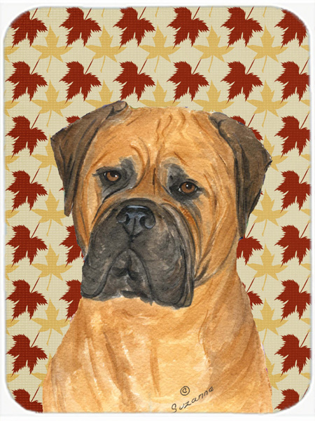 Bullmastiff Fall Leaves Portrait Glass Cutting Board - Large