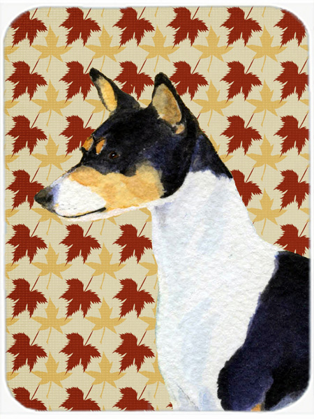 Basenji Fall Leaves Portrait Glass Cutting Board- Large