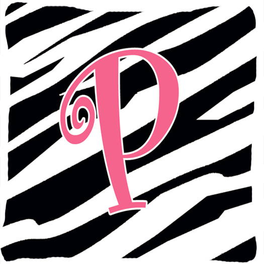 14 x 14 in. Monogram Initial P Zebra Stripe and Pink Fabric Decorative Pillow