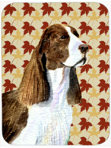 Springer Spaniel Fall Leaves Portrait Glass Cutting Board- Large