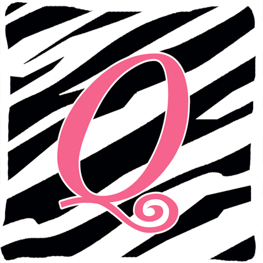 Monogram Initial Q Zebra Stripe and Pink Fabric Decorative Pillow
