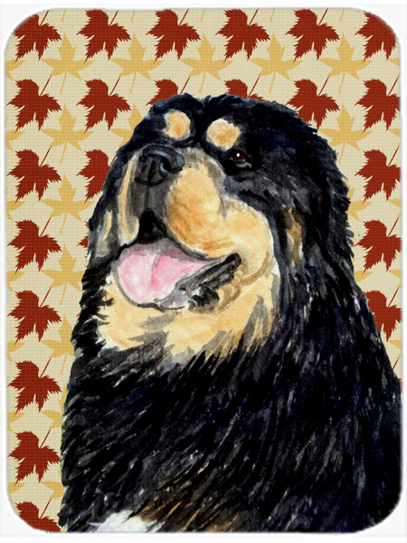 Tibetan Mastiff Fall Leaves Portrait Glass Cutting Board- Large