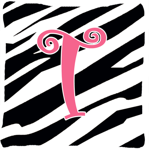 14 x 14 in. Monogram Initial T Zebra Stripe and Pink Fabric Decorative Pillow