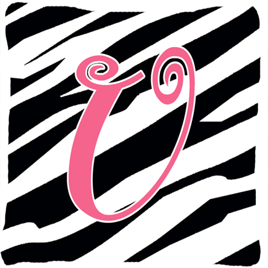 Monogram Initial U Zebra Stripe and Pink Fabric Decorative Pillow
