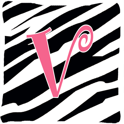 Monogram Initial V Zebra Stripe and Pink Fabric Decorative Pillow