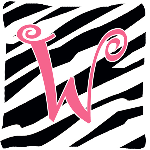 Monogram Initial W Zebra Stripe and Pink Fabric Decorative Pillow