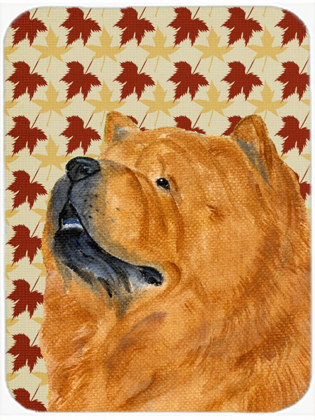 Chow Chow Fall Leaves Portrait Glass Cutting Board - Large