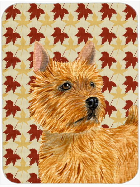 Norwich Terrier Fall Leaves Portrait Glass Cutting Board- Large