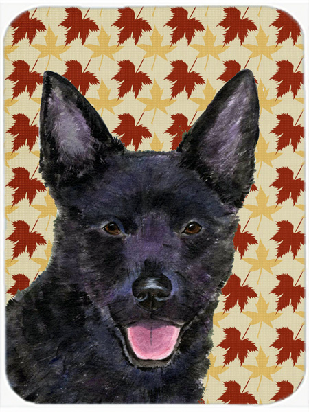 Australian Kelpie Fall Leaves Portrait Glass Cutting Board- Large