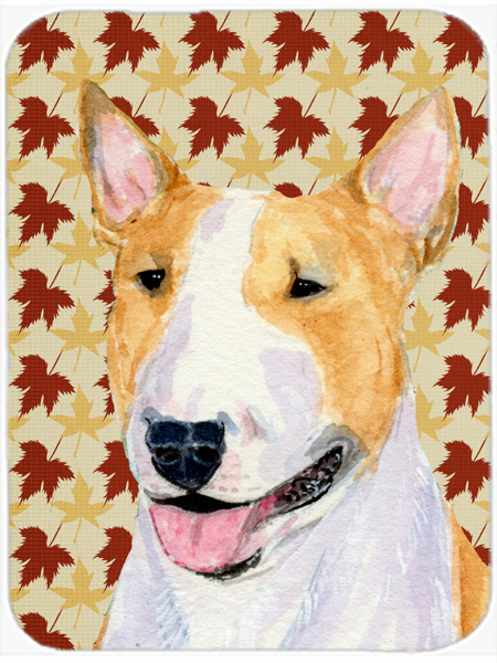 Bull Terrier Fall Leaves Portrait Glass Cutting Board - Large