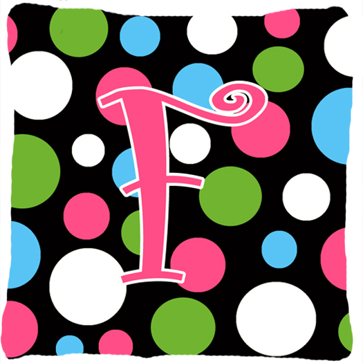 Monogram Initial F Polkadots and Pink Fabric Decorative Pillow - 14 x 14 in.
