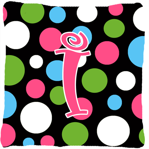 Monogram Initial I Polkadots and Pink Fabric Decorative Pillow 14 x 14 in.