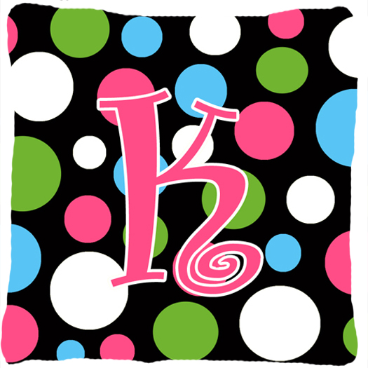 14 x 14 in. Monogram Initial K Polkadots and Pink Fabric Decorative Pillow