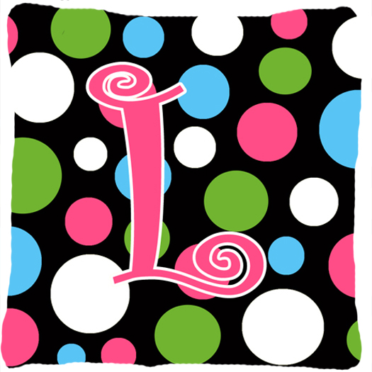 Monogram Initial L Polkadots and Pink Fabric Decorative Pillow