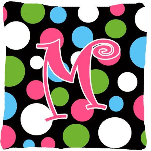 Monogram Initial M Polkadots and Pink Fabric Decorative Pillow - 14 x 14 in.