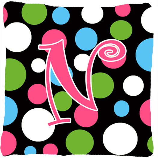 Monogram Initial N Polkadots and Pink Fabric Decorative Pillow - 14 x 14 in.