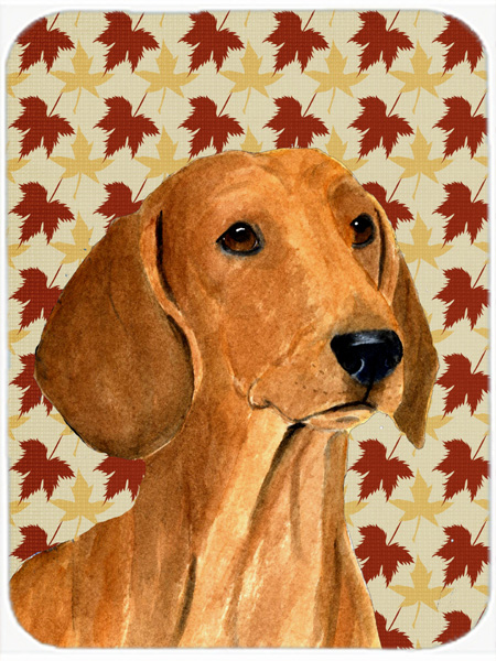 Dachshund Fall Leaves Portrait Glass Cutting Board - Large