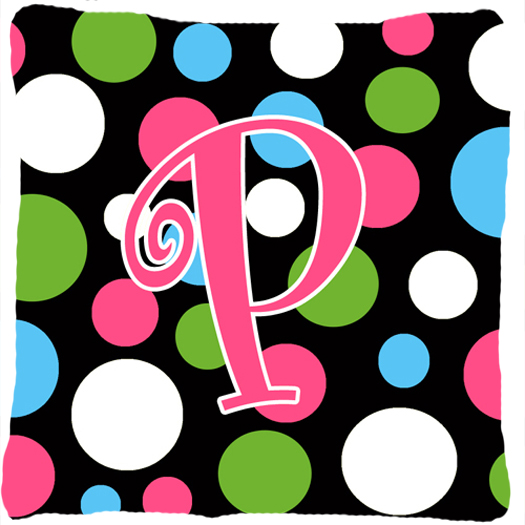 Monogram Initial P Polkadots and Pink Fabric Decorative Pillow