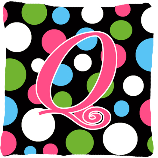 Monogram Initial Q Polkadots and Pink Fabric Decorative Pillow - 14 x 14 in.