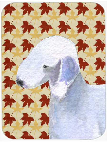 Bedlington Terrier Fall Leaves Portrait Glass Cutting Board - Large