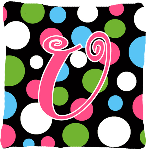 Monogram Initial U Polkadots and Pink Fabric Decorative Pillow - 14 x 14 in.