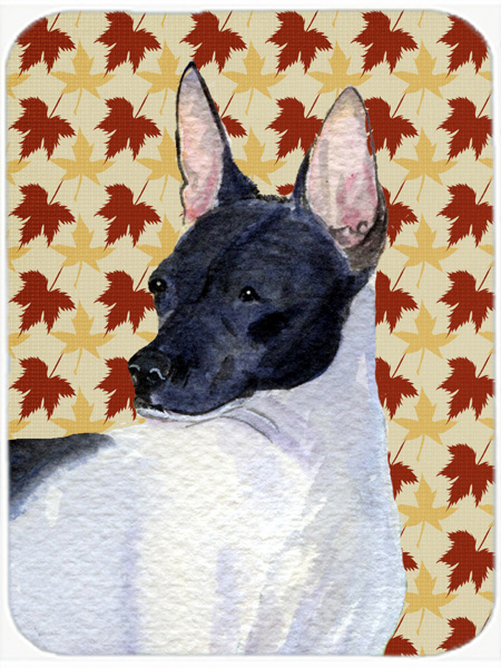 Rat Terrier Fall Leaves Portrait Glass Cutting Board- Large