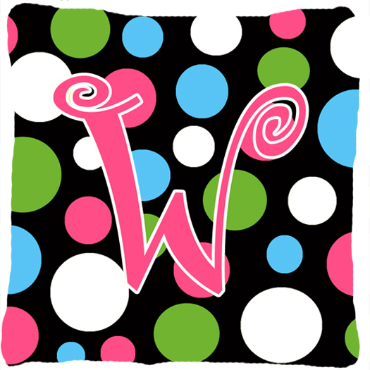 Monogram Initial W Polkadots and Pink Fabric Decorative Pillow - 14 x 14 in.
