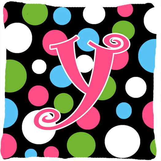 Monogram Initial Y Polkadots and Pink Fabric Decorative Pillow