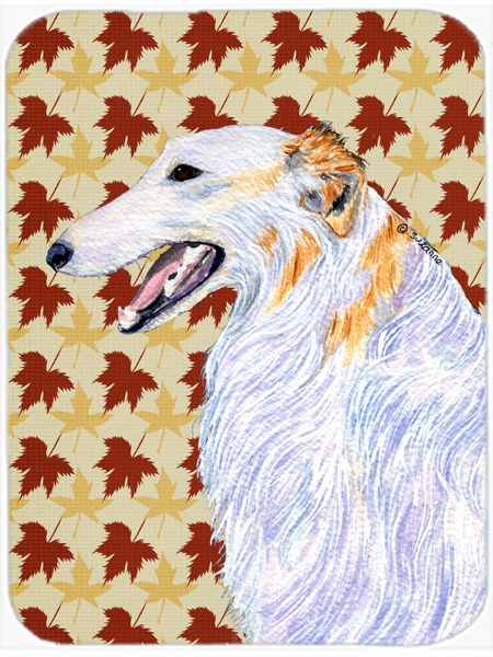 Borzoi Fall Leaves Portrait Glass Cutting Board - Large