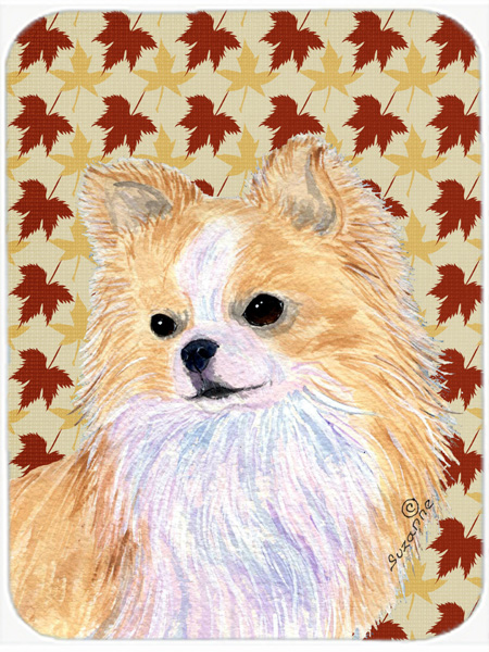 Chihuahua Fall Leaves Portrait Glass Cutting Board - Large