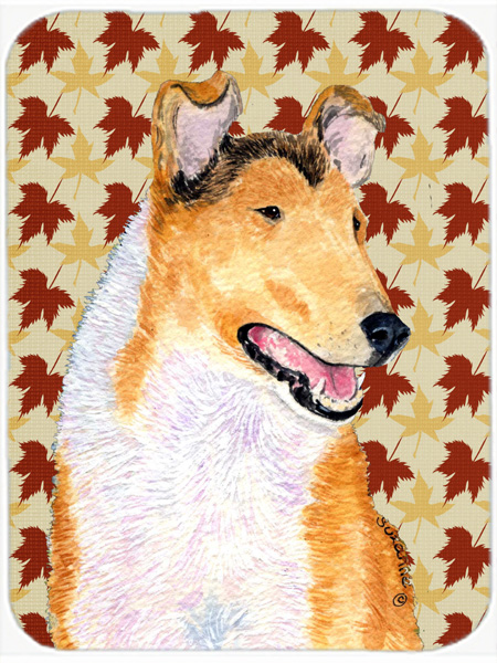 Collie Smooth Fall Leaves Portrait Glass Cutting Board - Large