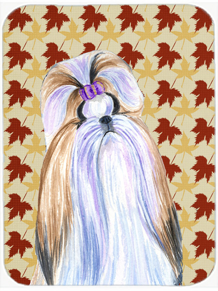 Shih Tzu Fall Leaves Portrait Glass Cutting Board - Large